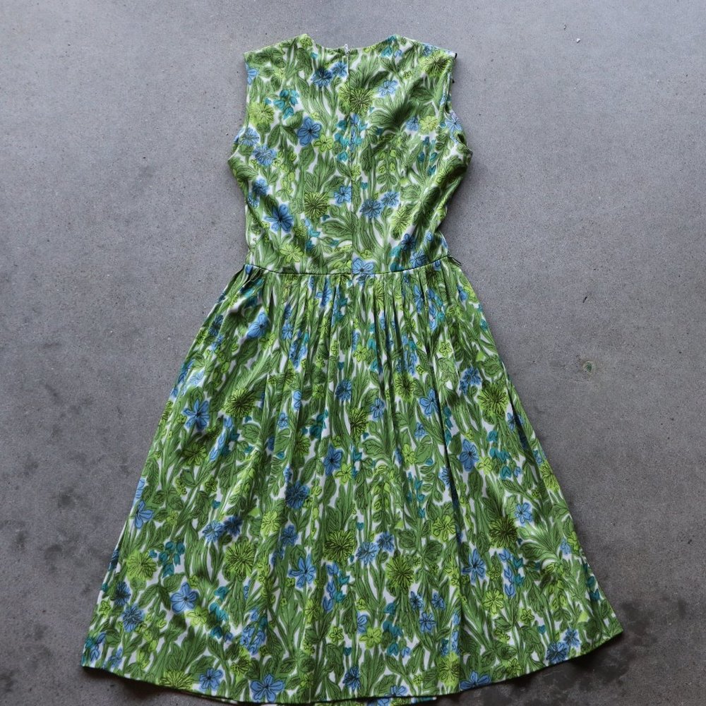 1960s Vintage Fit Flare Grn Summer Dress - Picture 4 of 9